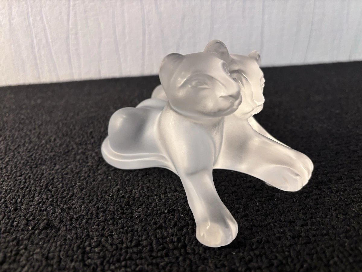 Bamara Model Lion Cubs In Lalique Crystal, France-photo-5