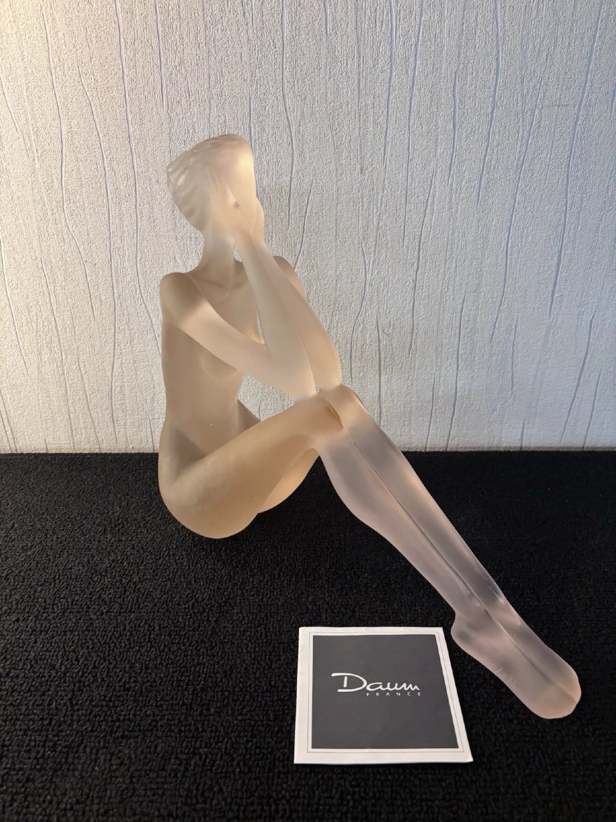 Statue Young Seated Nude Woman Daum France Et Sylvie Mangaud Lasseigne-photo-2