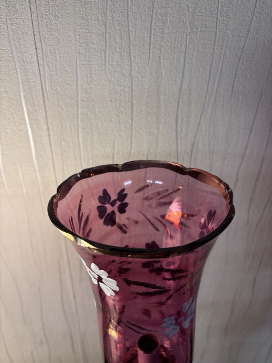 Three-light Candelabra In Red Tint With Crystal Flower Decoration Baccarat-photo-6