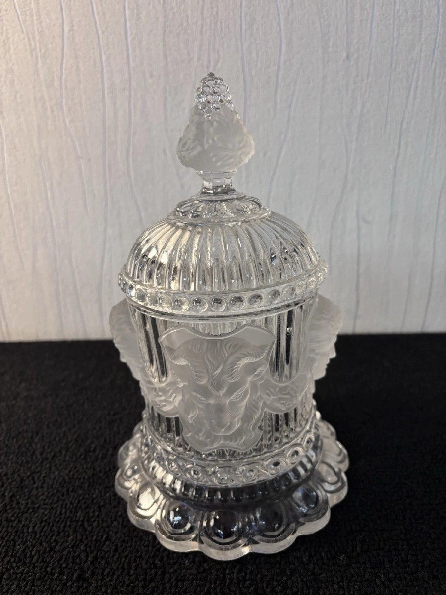 Saint Louis Crystal Cutlery Pot With Ram's Head And Bacchus Head Motif