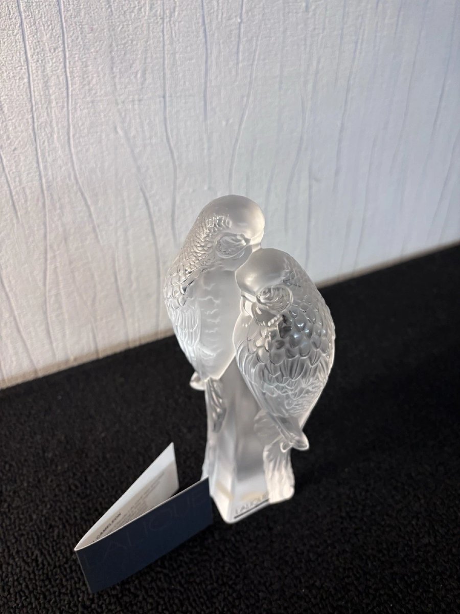 Couple Of Inseparable Parakeets Paperweight Crystal Lalique France-photo-3