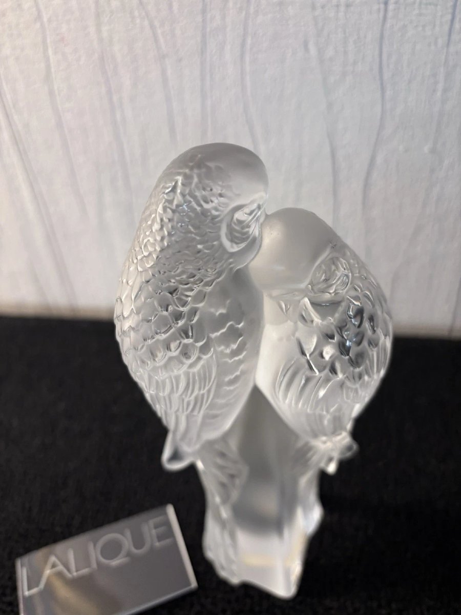Couple Of Inseparable Parakeets Paperweight Crystal Lalique France-photo-6
