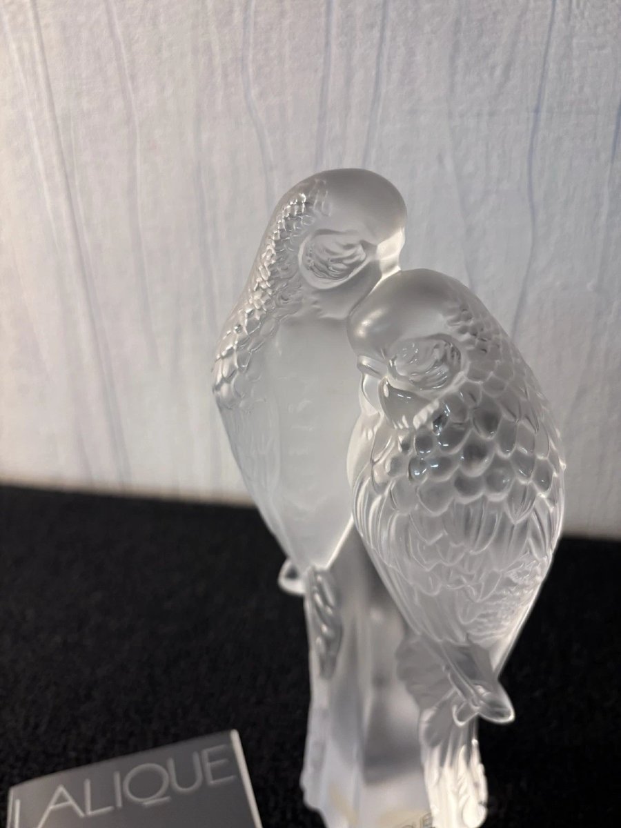 Couple Of Inseparable Parakeets Paperweight Crystal Lalique France-photo-7