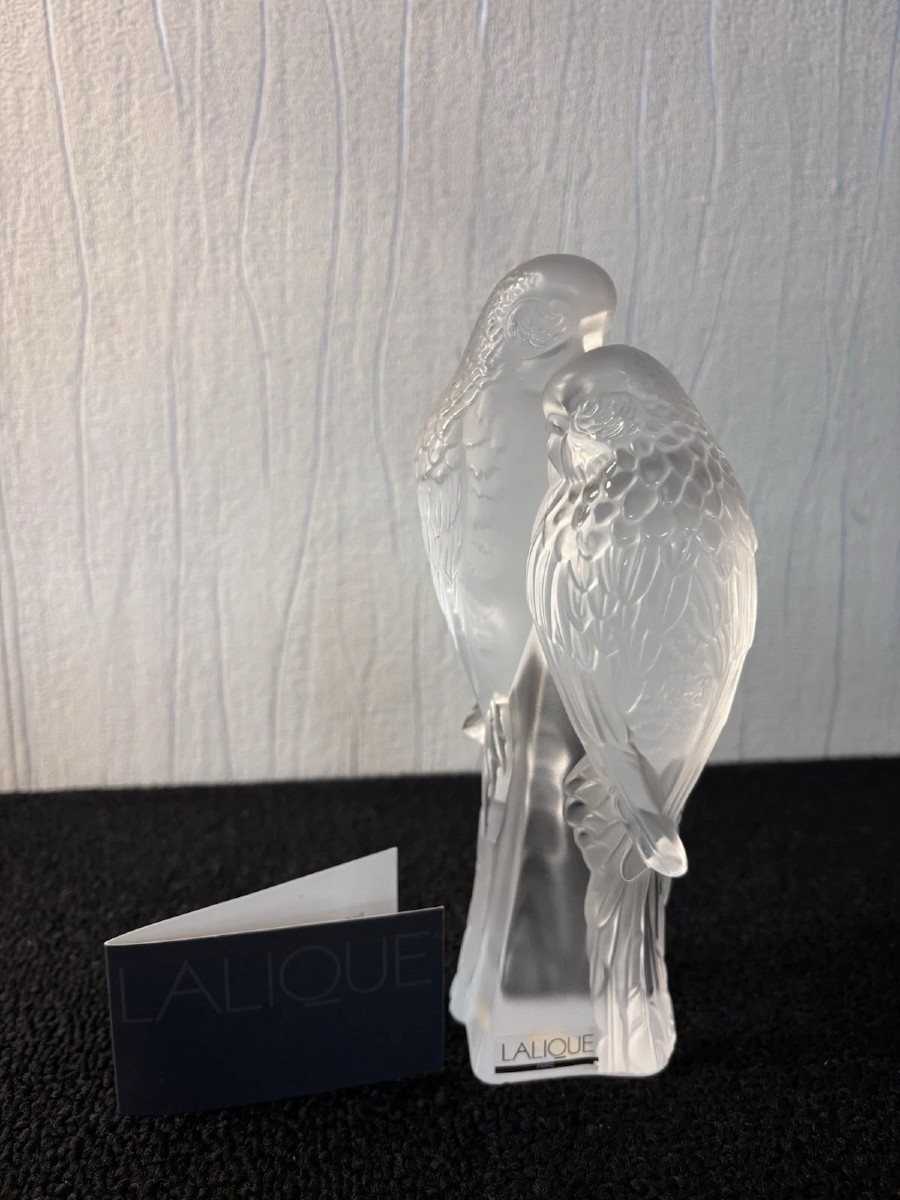 Couple Of Inseparable Parakeets Paperweight Crystal Lalique France