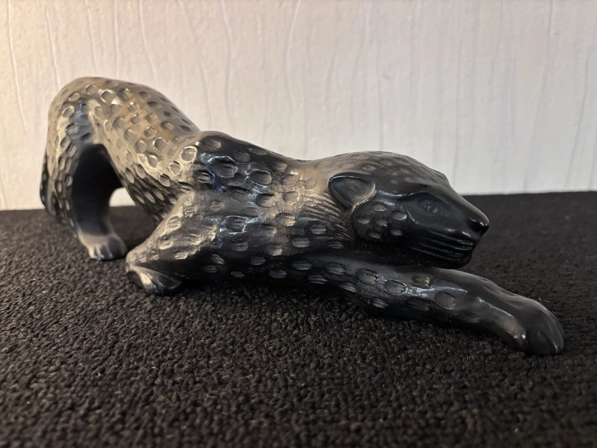 Black Zeila Panther In Lalique Crystal France-photo-2