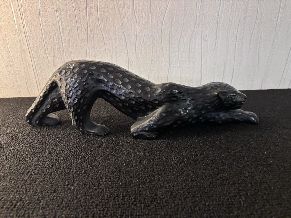 Black Zeila Panther In Lalique Crystal France-photo-1