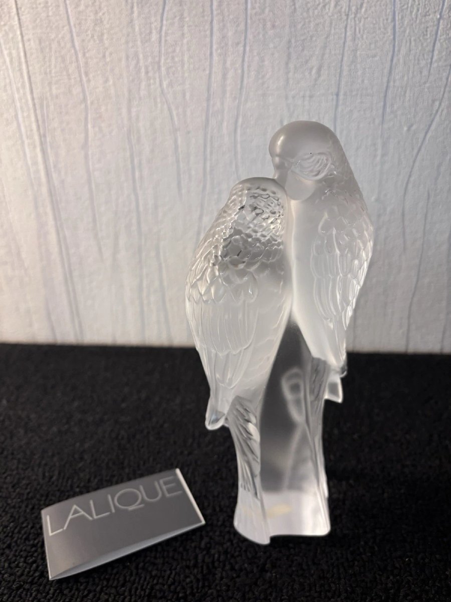 Couple Of Inseparable Parakeets Paperweight Crystal Lalique France-photo-4
