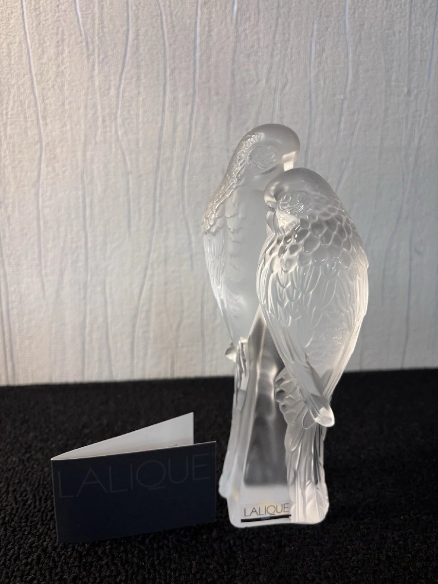 Couple Of Inseparable Parakeets Paperweight Crystal Lalique France-photo-3