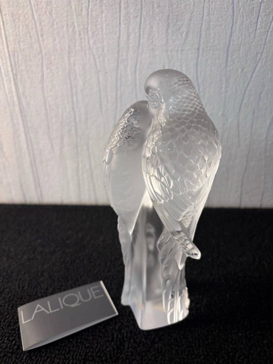 Couple Of Inseparable Parakeets Paperweight Crystal Lalique France-photo-4