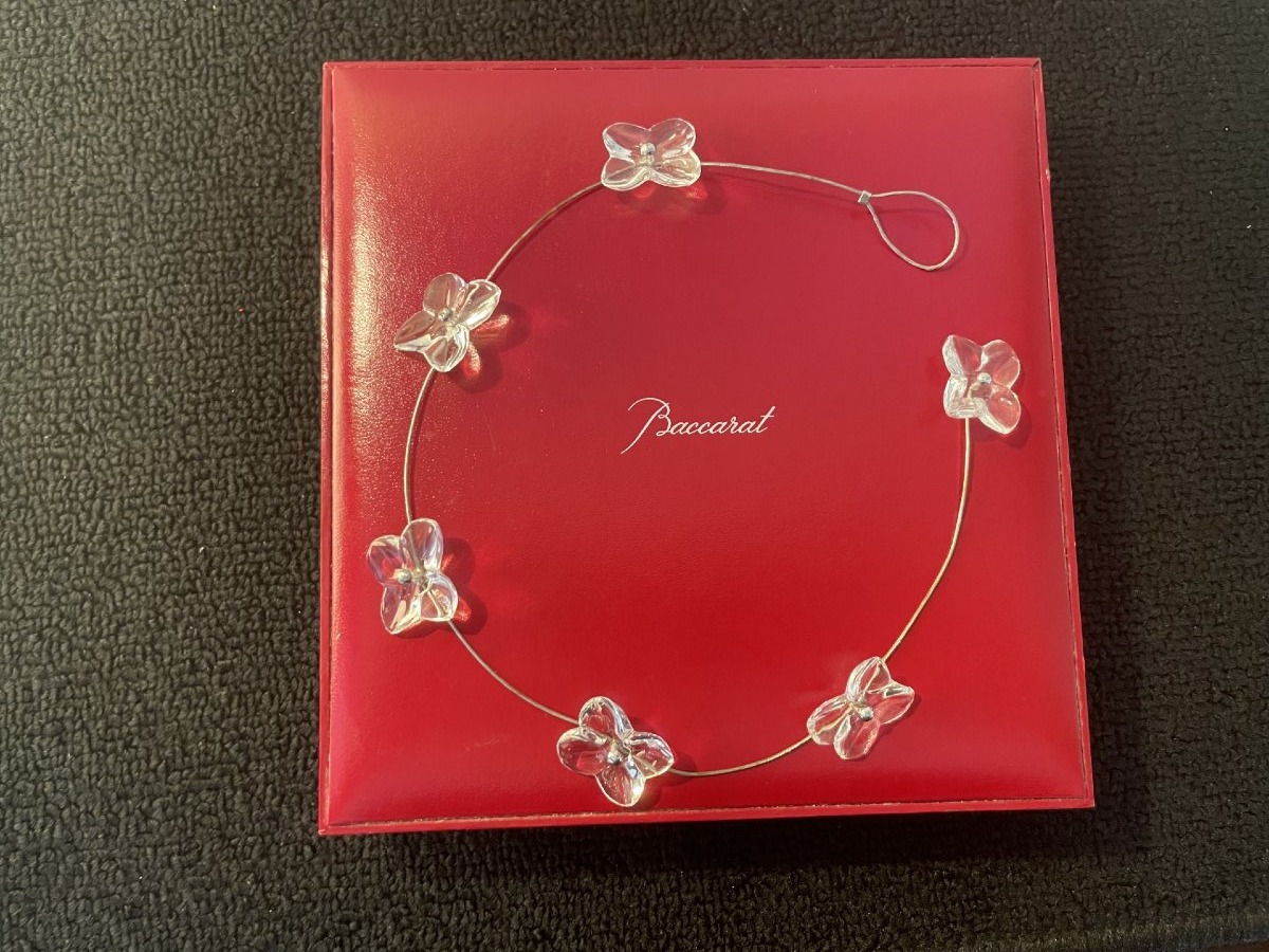 COLLIER EN ARGENT AVEC FLEURS EN CRISTAL DE BACCARAT -photo-2