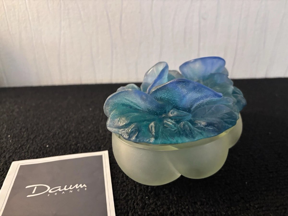 Coffret fleurs bleu en cristal Daum France-photo-3