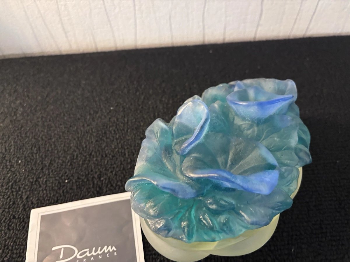 Coffret fleurs bleu en cristal Daum France-photo-4