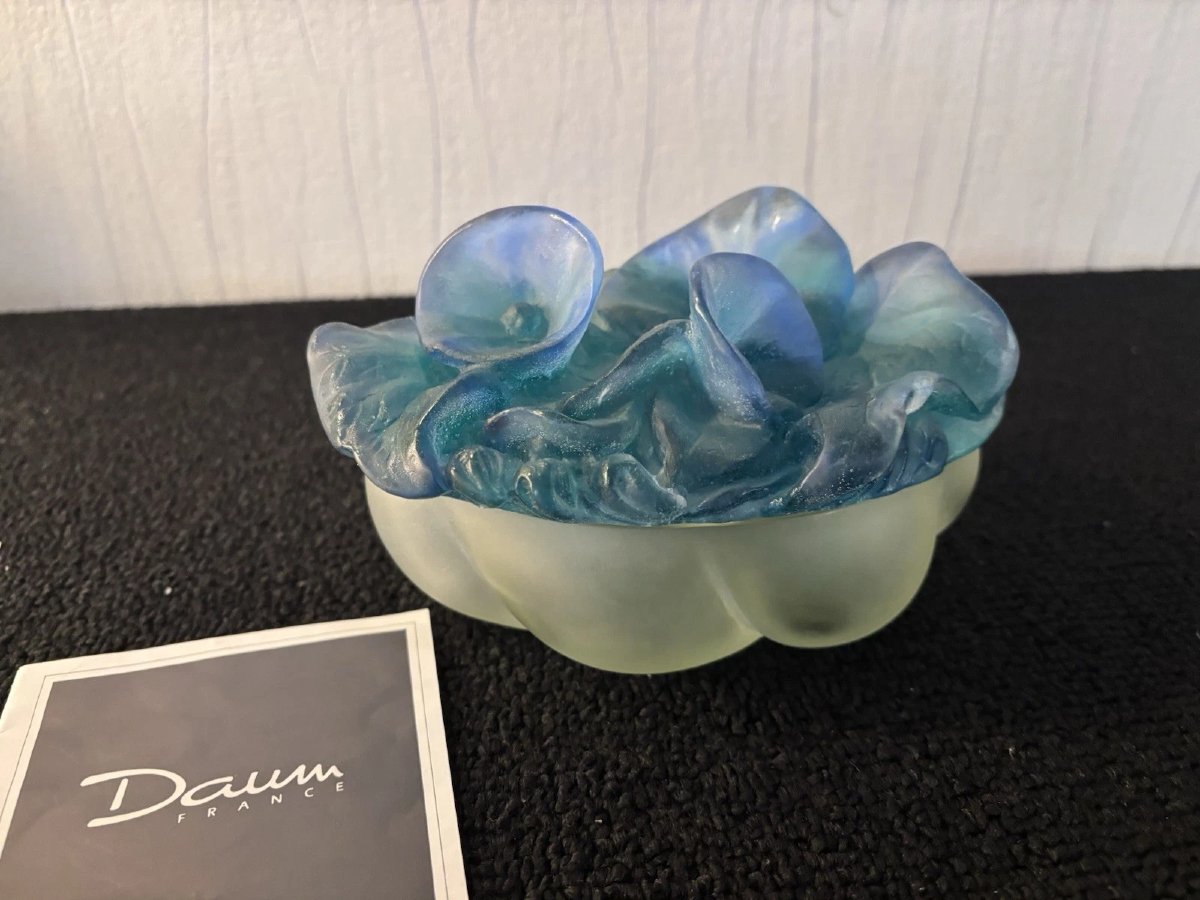 Coffret fleurs bleu en cristal Daum France