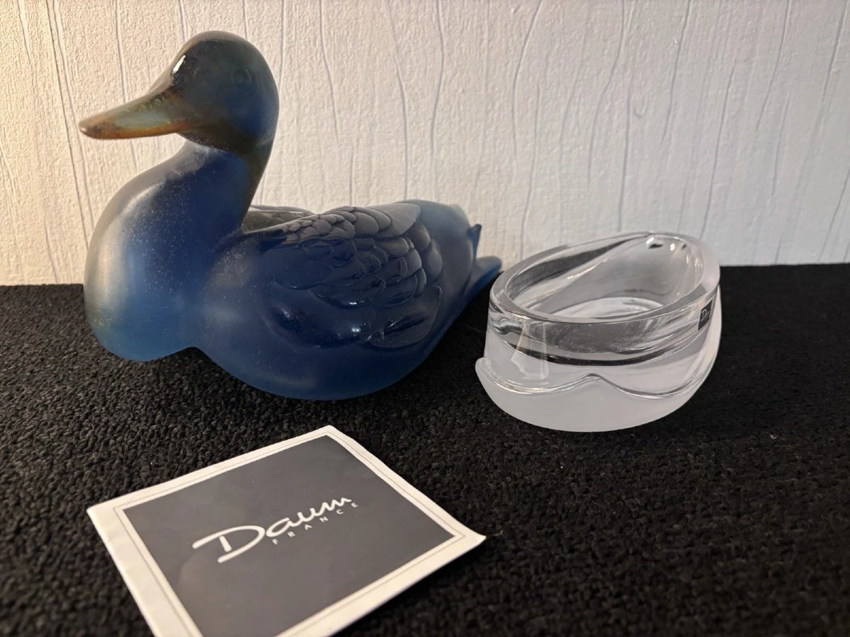 Grand coffret canard en cristal / pâte de verre Daum France-photo-3