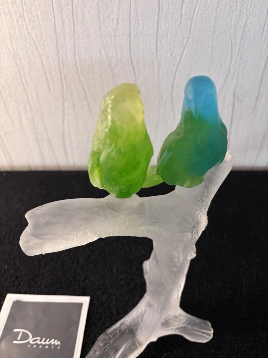 Sculpture couple de perruches en cristal Daum France-photo-2