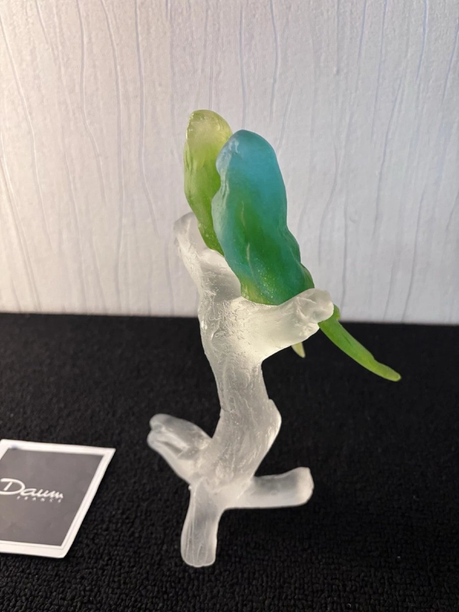 Sculpture couple de perruches en cristal Daum France-photo-4