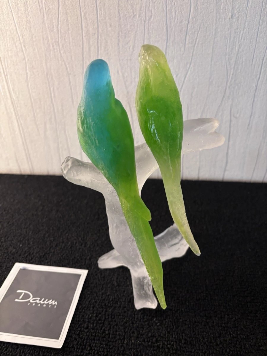 Sculpture couple de perruches en cristal Daum France-photo-5