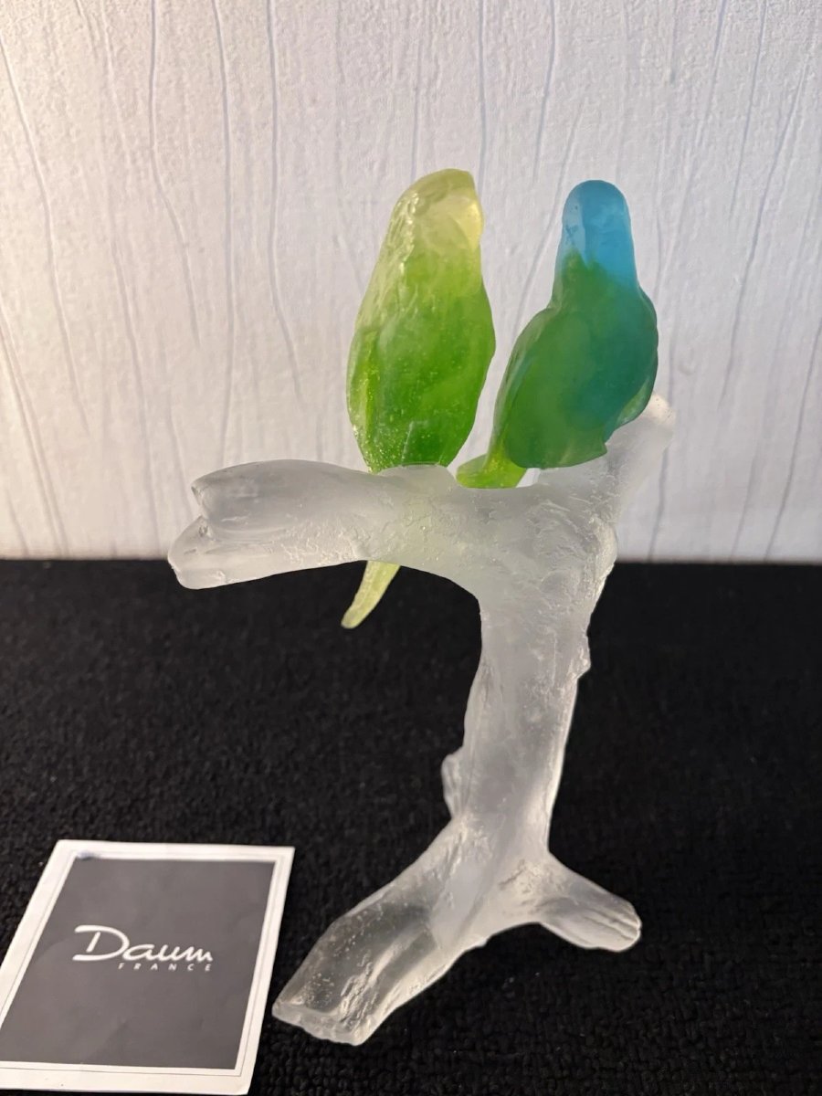 Sculpture couple de perruches en cristal Daum France-photo-7