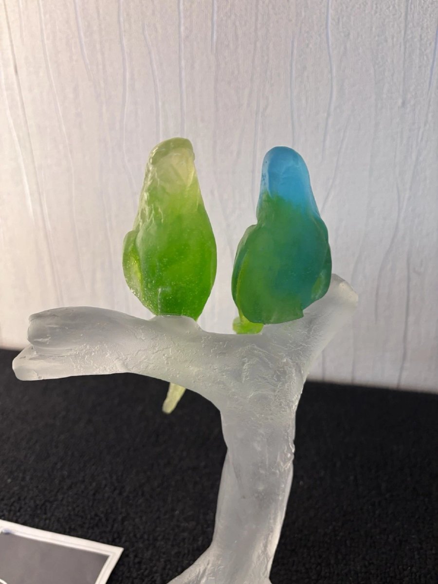 Sculpture couple de perruches en cristal Daum France