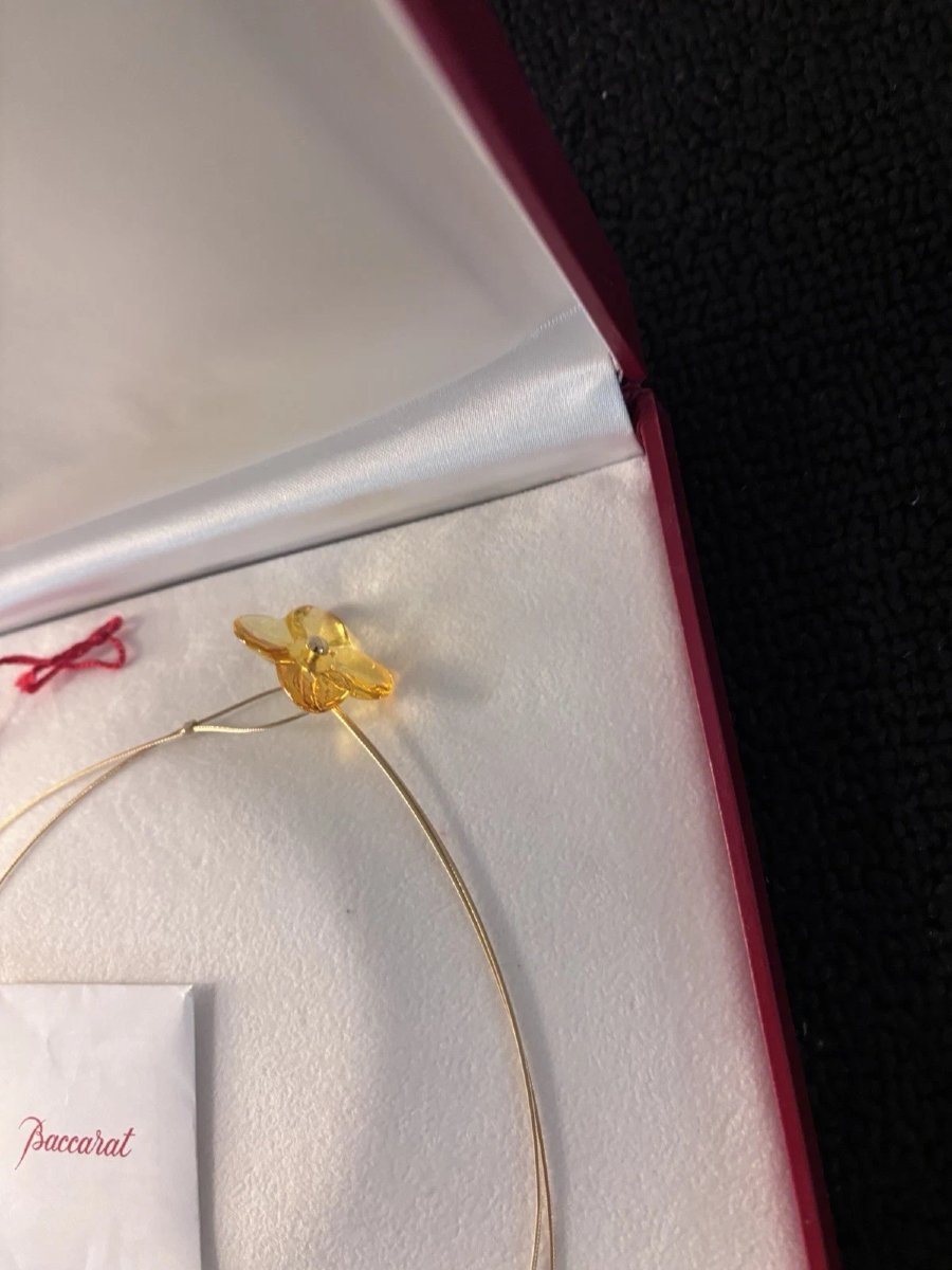 Cable Necklace With 3 Amber And Yellow Orchids Made Of Baccarat Crystal-photo-6