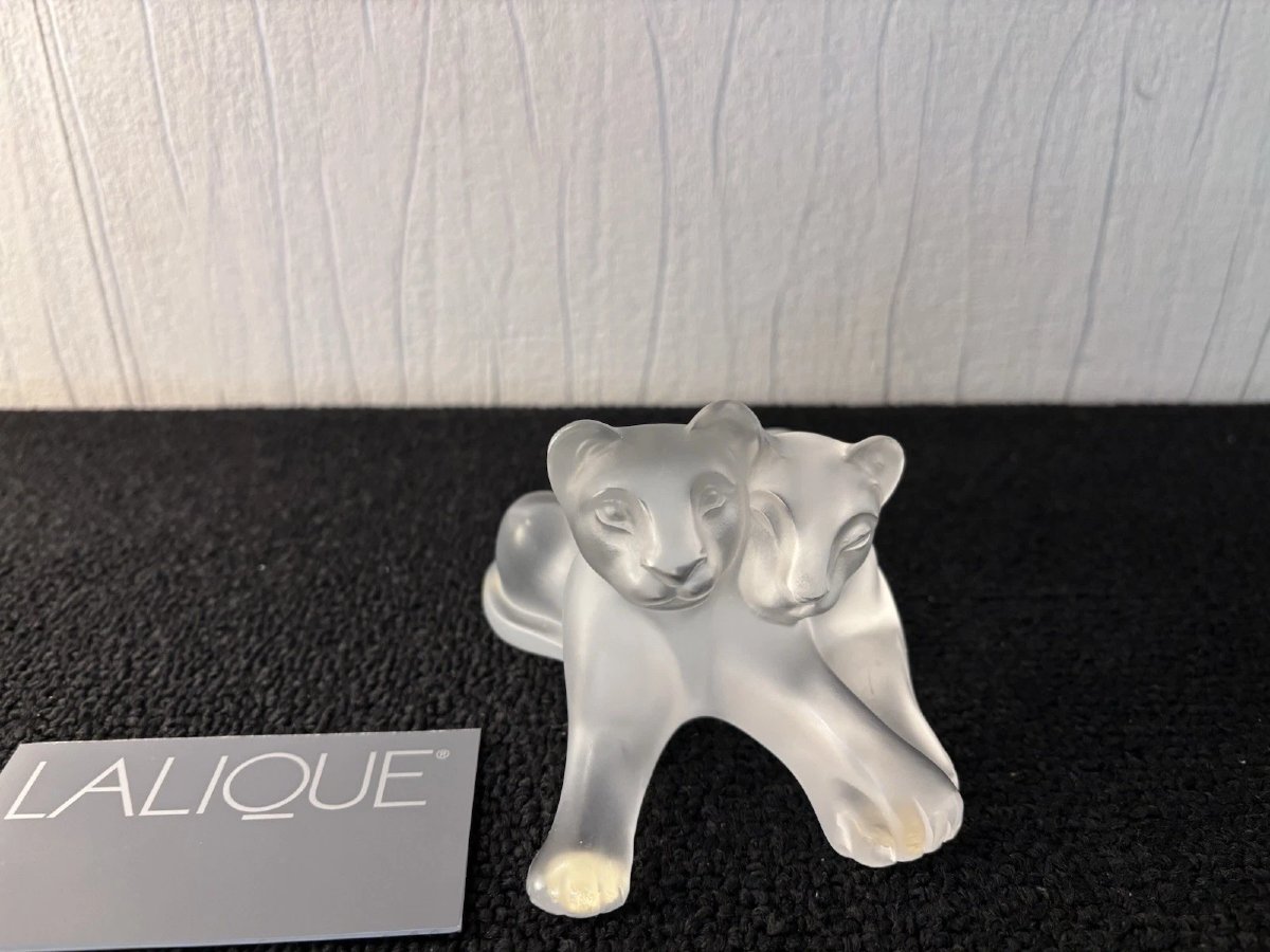 Bamara-style Lion Cubs In Lalique Crystal-photo-1