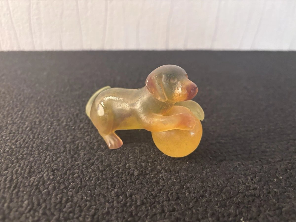 Chien jouant à la balle en cristal Daum France-photo-4