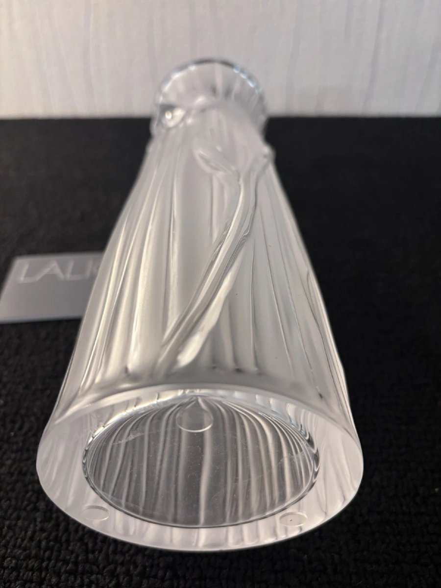 Lalique France Crystal Vase With Daffodil Design-photo-5
