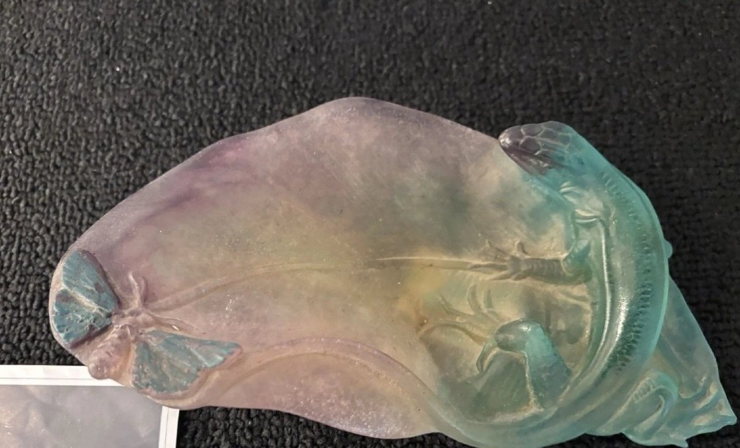 Daum France Crystal Lizard And Butterfly Trash Bowl