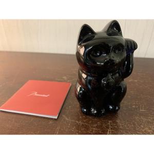 CHAT MANEKI BLEU FONCE/NOIR EN CRISTAL DE BACCARAT