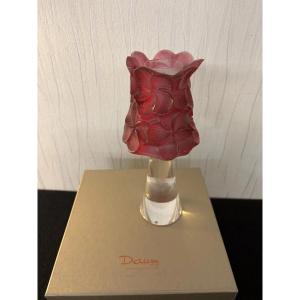 Plumeria Raspberry Tealight Holder In Daum Crystal France