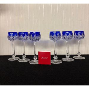 Lot 6 VERRES ROEMER OVERLAY BLEU modèle Colbert en cristal de Baccarat (prix des 6)
