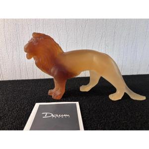 Daum France Amber Glass Paste Lion Sculpture