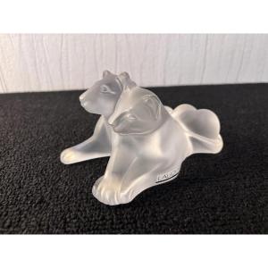 Bamara Model Lion Cubs In Lalique Crystal, France