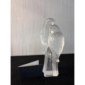 Couple Of Inseparable Parakeets Paperweight Crystal Lalique France