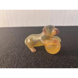 Daum France Crystal Dog Playing With A Ball