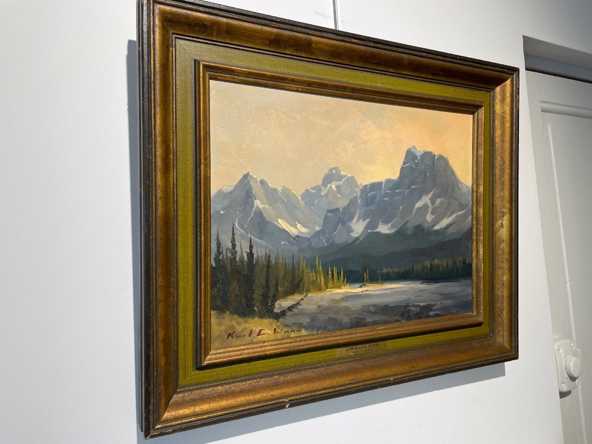 Karl E. Wood (1944-1990) - Huile Sur Toile - Athabasca River -photo-3