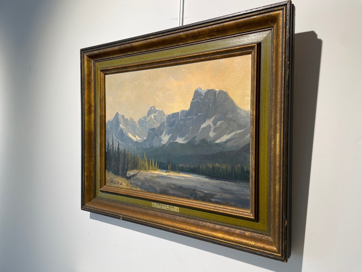 Karl E. Wood (1944-1990) - Huile Sur Toile - Athabasca River -photo-4