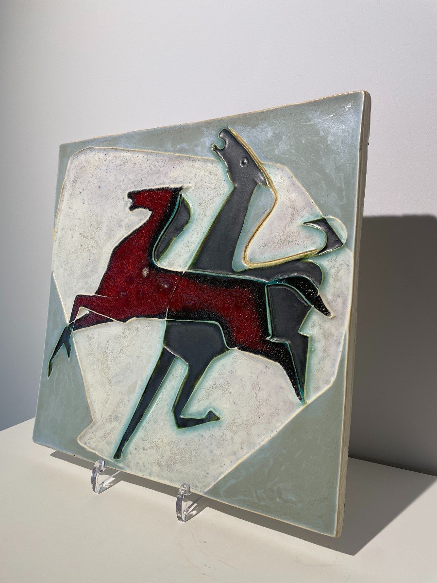 Wall Plaque With Horses - Helmut Schaffenacker (1921-2010)-photo-1
