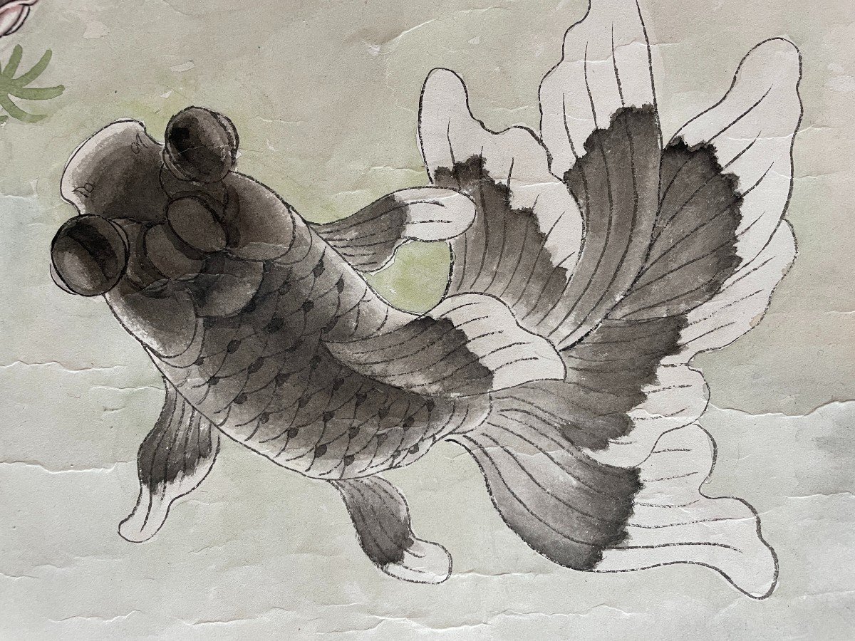 Large Mixed Media On Paper - China - Fish-photo-2