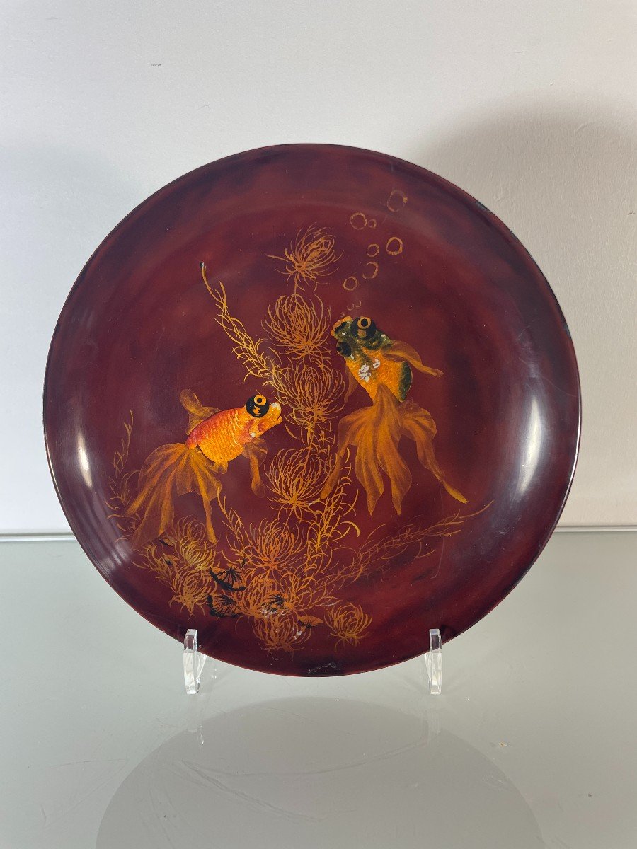 Nguyen Thanh Ley (1919 2003) - Fish Plate - Lacquer On Wood - Vietnam Indochina
