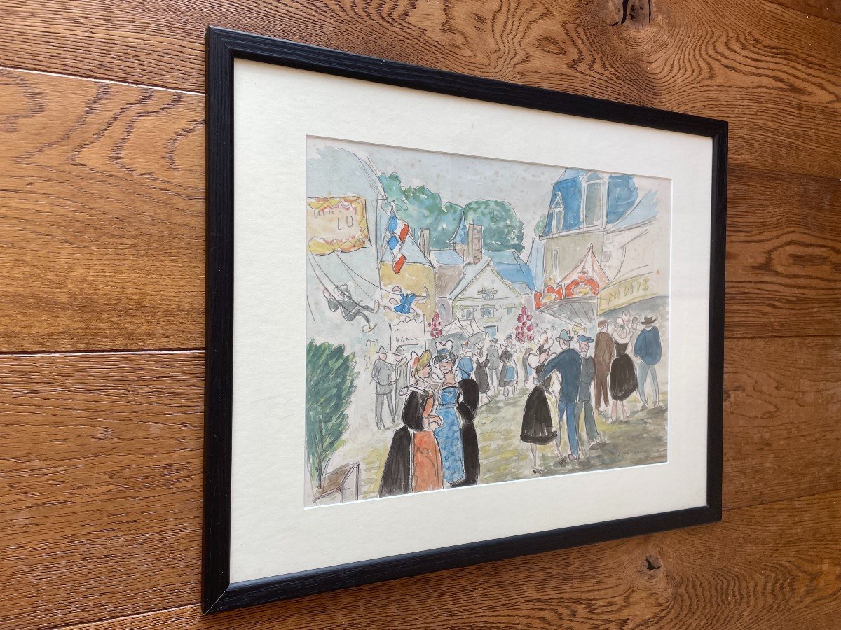 Jean Lachaud (1882-1952) - Watercolor - July 14 In Pont-aven-photo-2