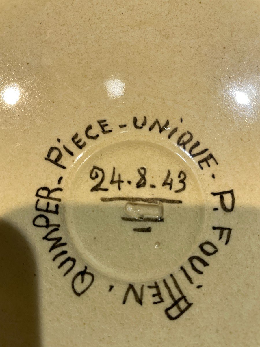Paul Fouillen (1899-1958) - Large Earthenware Dish - Dated 1943-photo-1