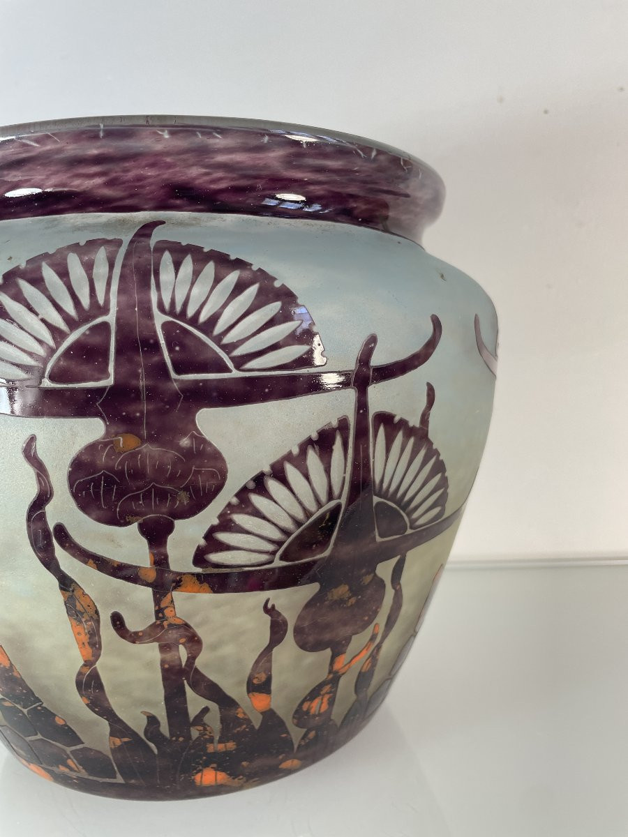 Charles Schneider (1881-1953) - Large Vase With Thistles - Le Verre Français-photo-5