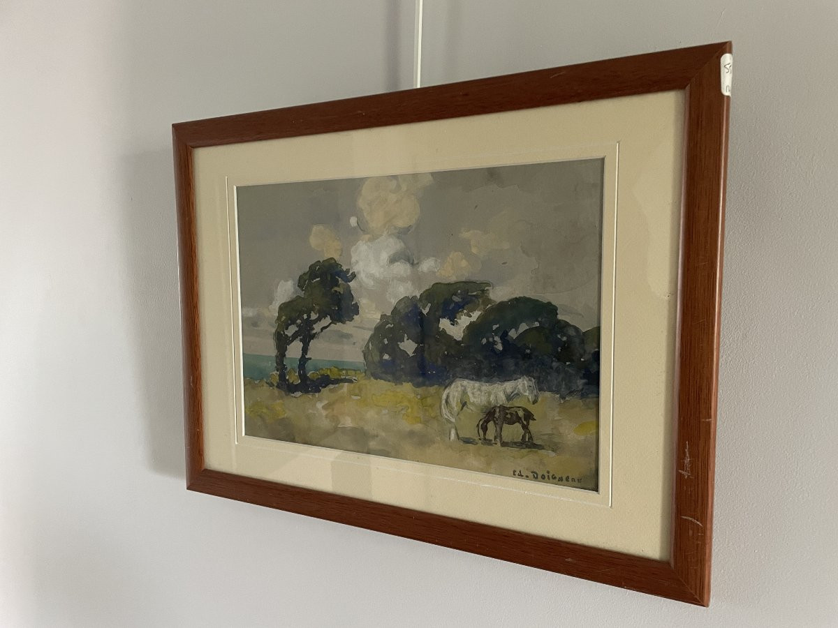 Edouard Doigneau (1865-1954) - Breton Landscape With Horses-photo-1