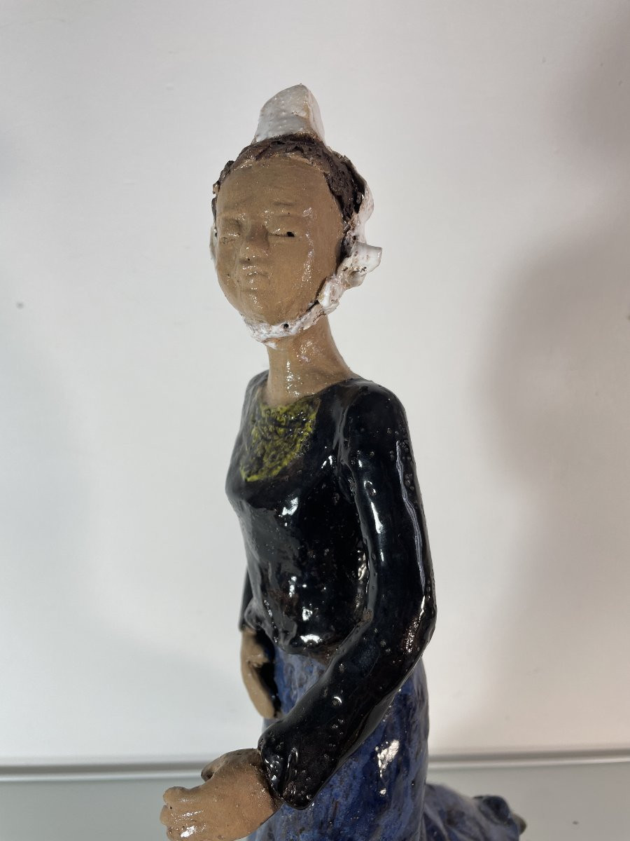 Isabelle Delecourt  Dit Bel Delecourt (1915-2017) - Bretonne - Terre chamottée-photo-3