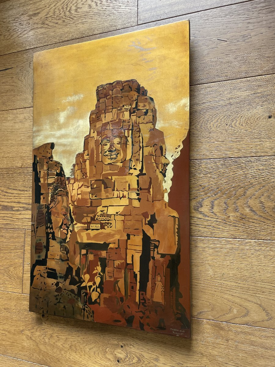 Nguyen Thanh Ley (1919-2003) - Cham Temple - Lacquer On Panel-photo-2
