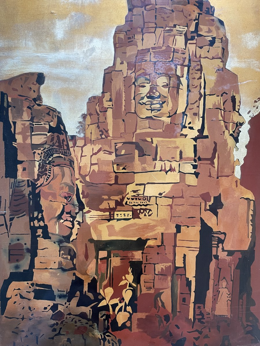 Nguyen Thanh Ley (1919-2003) - Cham Temple - Lacquer On Panel-photo-4