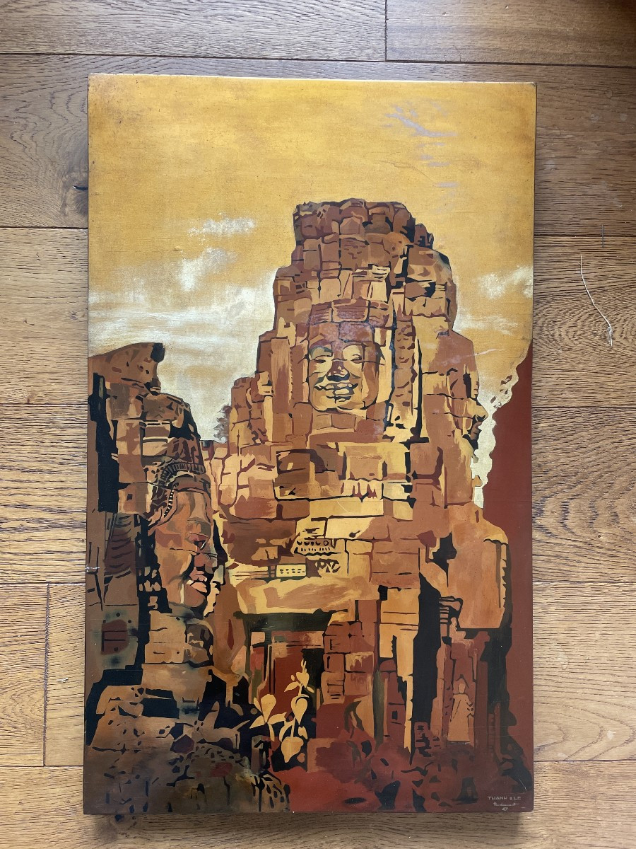Nguyen Thanh Ley (1919-2003) - Cham Temple - Lacquer On Panel