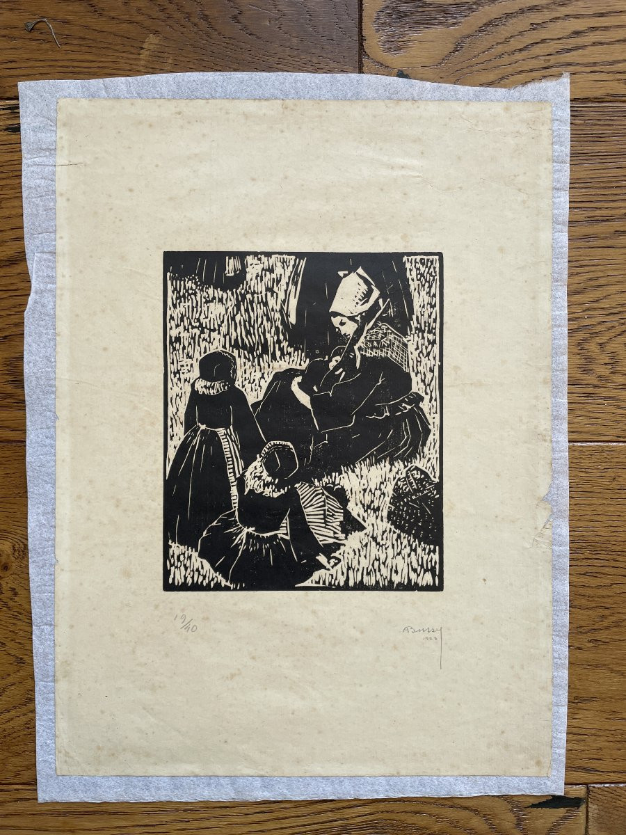André Mériel-bussy (1902-1985) - Breton Women - Woodcut From 1923-photo-4