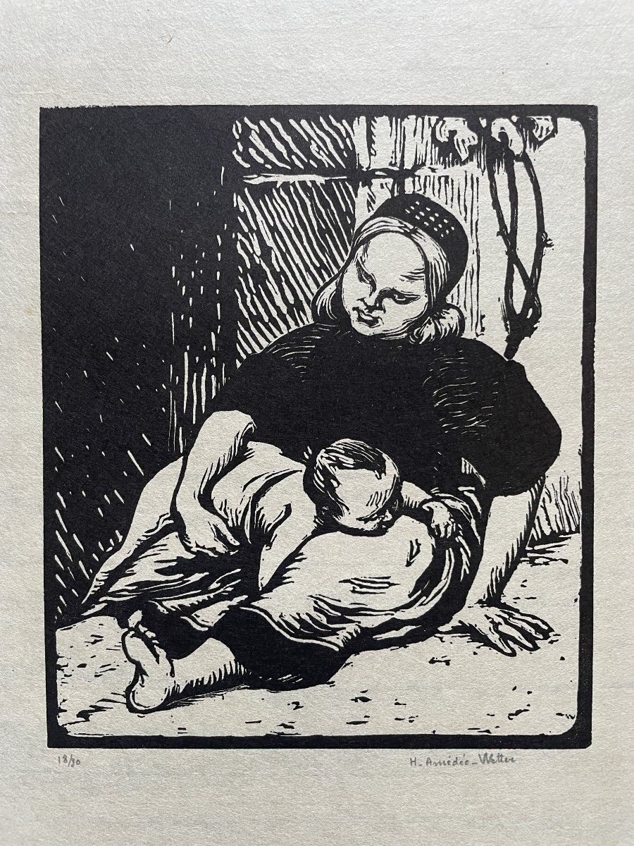Amédée-wetter (1869-1929) - Breton Woman And Her Child-photo-3